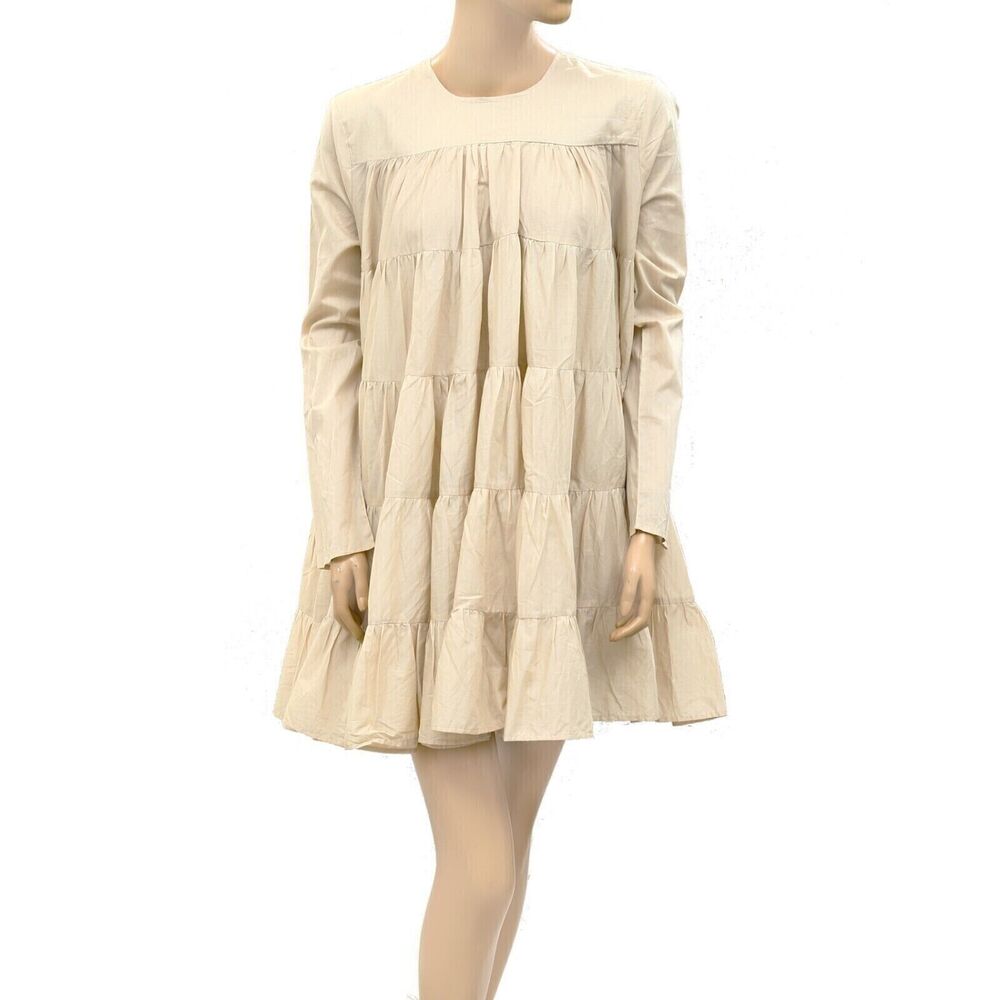 Merlette Soliman Mini Dress Long Sleeve Tiered Flared Swing Cotton M 270443 - Picture 5 of 8